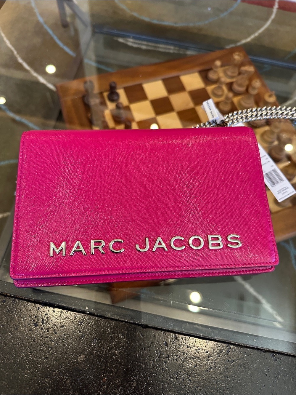 Marc Jacobs Pink Pebbled Leather Crossbody Purse with Silver Chain